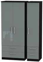 Knightsbridge Grey Gloss and Black 3 Door Triple Wardrobe - 4 Drawers
