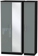 Knightsbridge Grey Gloss and Black 3 Door Triple Wardrobe - 1 Mirror