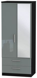 Knightsbridge Grey Gloss and Black 2 Door Combi Wardrobe - 1 Mirror