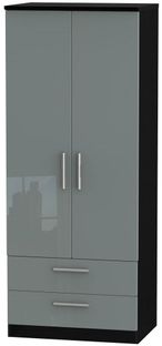 Knightsbridge Gloss Grey and Black 2 Door 2 Drawer Double Wardrobe