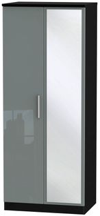 Knightsbridge Grey Gloss and Black 2 Door Wardrobe - 1 Mirror