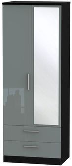 Knightsbridge Grey Gloss and Black 2 Door Tall Combi Wardrobe - 1 Mirror