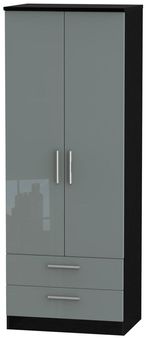 Knightsbridge Grey Gloss and Black 2 Door 2 Drawer Tall Wardrobe