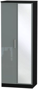 Knightsbridge Grey Gloss and Black 2 Door Tall Wardrobe - 1 Mirror