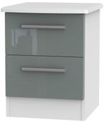 Knightsbridge Grey Gloss and White 2 Drawer Bedside Cabinet
