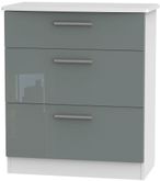 Knightsbridge Grey Gloss and White 3 Drawer Deep Chest
