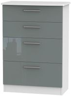 Knightsbridge Grey Gloss and White 4 Drawer Deep Chest