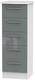 Knightsbridge Grey Gloss and White 5 Drawer Narrow Chest