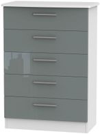 Knightsbridge Grey Gloss and White 5 Drawer Chest