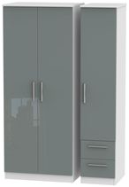 Knightsbridge Grey Gloss and White 3 Door Triple Wardrobe - RHF 2 Drawers