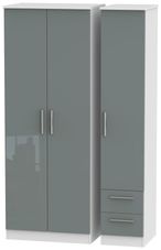 Knightsbridge Grey Gloss and White 3 Door Tall Triple Wardrobe - RHF 2 Drawers