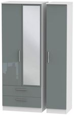 Knightsbridge Grey Gloss and White 3 Door Tall Combi Wardrobe - 1 Mirror and LHF 2 Drawers