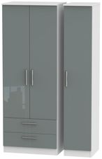 Knightsbridge Grey Gloss and White 3 Door Tall Triple Wardrobe - LHF 2 Drawers