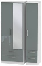 Knightsbridge Grey Gloss and White 3 Door Tall Combi Wardrobe - 1 Mirror