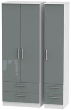 Knightsbridge Grey Gloss and White 3 Door Tall Triple Wardrobe - 4 Drawers