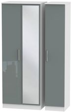 Knightsbridge Grey Gloss and White 3 Door Tall Triple Wardrobe - 1 Mirror