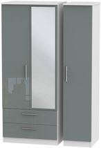 Knightsbridge Grey Gloss and White 3 Door Combi Wardrobe - 1 Mirror and LHF 2 Drawers