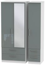 Knightsbridge Grey Gloss and White 3 Door Combi Wardrobe - 1 Mirror