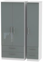 Knightsbridge Grey Gloss and White 3 Door Triple Wardrobe - 4 Drawers