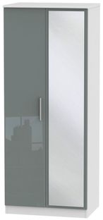 Knightsbridge Grey Gloss and White 2 Door Wardrobe - 1 Mirror