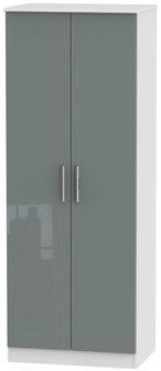 Knightsbridge Grey Gloss and White 2 Door Plain Tall Wardrobe