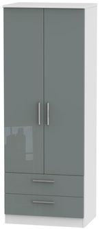 Knightsbridge Grey Gloss and White 2 Door 2 Drawer Tall Wardrobe