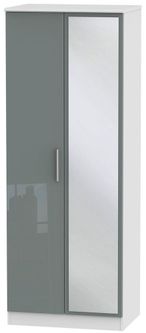 Knightsbridge Grey Gloss and White 2 Door Tall Wardrobe - 1 Mirror