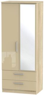 Knightsbridge Mushroom and Oak Effect 2 Door Combi Wardrobe - 1 Mirror