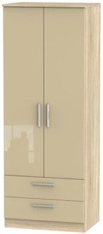 Knightsbridge Mushroom and Oak Effect 2 Door 2 Drawer Tall Wardrobe