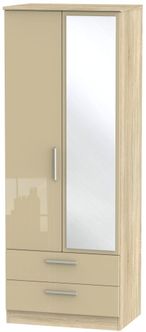 Knightsbridge Mushroom and Oak Effect 2 Door Tall Combi Wardrobe - 1 Mirror