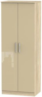 Knightsbridge Mushroom and Oak Effect 2 Door Plain Tall Wardrobe