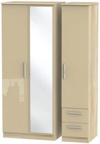 Knightsbridge Mushroom and Oak Effect 3 Door Combi Wardrobe - 1 Mirror and RHF 2 Drawers