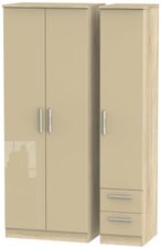 Knightsbridge Mushroom and Oak Effect 3 Door Tall Triple Wardrobe - RHF 2 Drawers