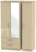 Knightsbridge Mushroom and Oak Effect 3 Door Combi Wardrobe - 1 Mirror and LHF 2 Drawers