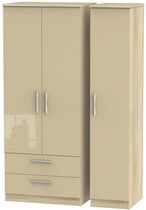 Knightsbridge Mushroom and Oak Effect 3 Door Triple Wardrobe - LHF 2 Drawers