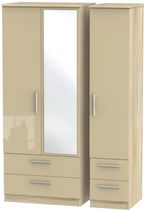 Knightsbridge Mushroom and Oak Effect 3 Door Combi Wardrobe - 1 Mirror