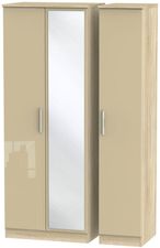 Knightsbridge Mushroom and Oak Effect 3 Door Tall Triple Wardrobe - 1 Mirror