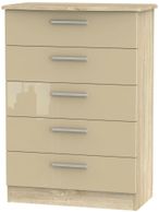 Knightsbridge Mushroom and Oak Effect 5 Drawer Chest