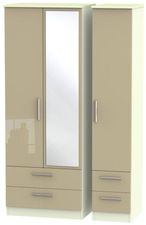 Knightsbridge Mushroom and Cream 3 Door Tall Combi Wardrobe - 1 Mirror