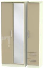 Knightsbridge Mushroom and Cream 3 Door Tall Combi Wardrobe - 1 Mirror and RHF 2 Drawers