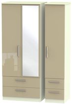 Knightsbridge Mushroom and Cream 3 Door Combi Wardrobe - 1 Mirror