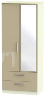 Knightsbridge Mushroom and Cream 2 Door Combi Wardrobe - 1 Mirror