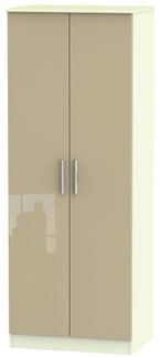 Knightsbridge Mushroom and Cream 2 Door Plain Tall Wardrobe