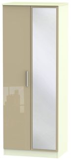 Knightsbridge Mushroom and Cream 2 Door Tall Wardrobe - 1 Mirror