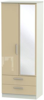 Knightsbridge Mushroom and Cashmere Matt 2 Door Tall Combi Wardrobe - 1 Mirror