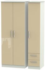 Knightsbridge Mushroom and Cashmere Matt 3 Door Tall Triple Wardrobe - RHF 2 Drawers