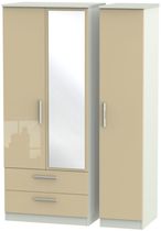 Knightsbridge Mushroom and Cashmere Matt 3 Door Combi Wardrobe - 1 Mirror and LHF 2 Drawers