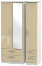 Knightsbridge Mushroom and Cashmere Matt 3 Door Tall Combi Wardrobe - 1 Mirror