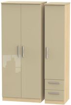 Knightsbridge Mushroom and Light Oak 3 Door Triple Wardrobe - RHF 2 Drawers