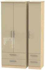 Knightsbridge Mushroom and Light Oak 3 Door Tall Triple Wardrobe - 4 Drawers